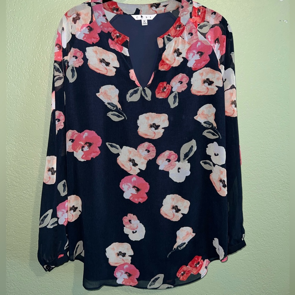 CAbi Navy Floral Blouse with Pink Accents - Picture 3 of 8